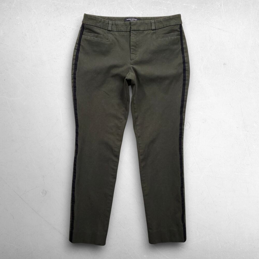 Banana Republic Sloan Pants Women 4 Dark Green Side Stripes Skinny Ankle Work